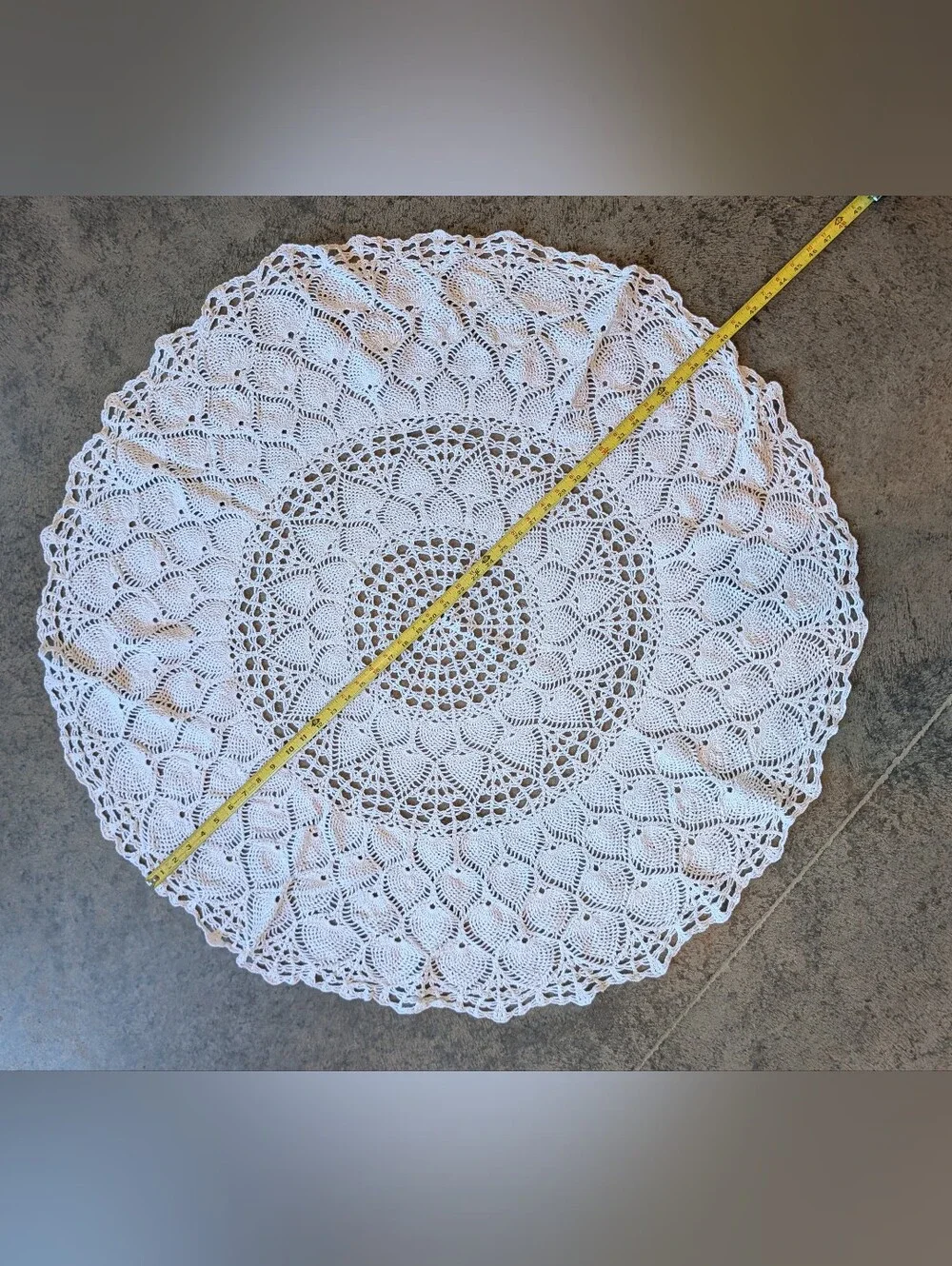White Cotton Crochet Tablecloth Round Vintage Boho Cottage Country Handmade